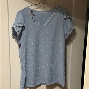 Blue Lace Trim Women's Top